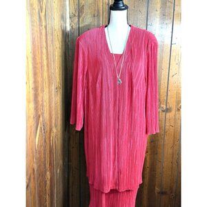 Connected Woman Pleated Red Long Sleeve Dress Women Size 3X